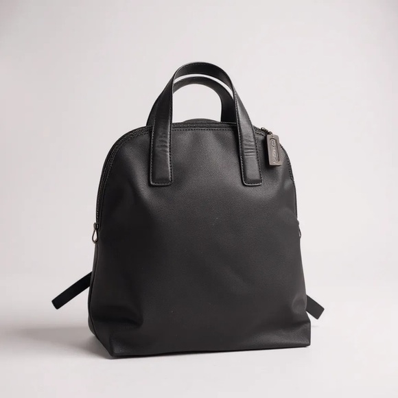 Womens Coach Black Leather Backpack Purse – Rucksack DayBag Nylon - Picture 1 of 12